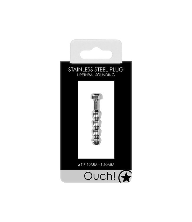 Shots America Ouch! Urethral Sounding - Ribbed Hollow Stainless Steel Plug - 10mm