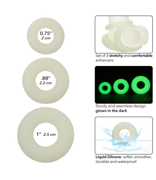 CalExotics Alpha™ Glow-In-The-Dark Liquid Silicone 3 Ring Set