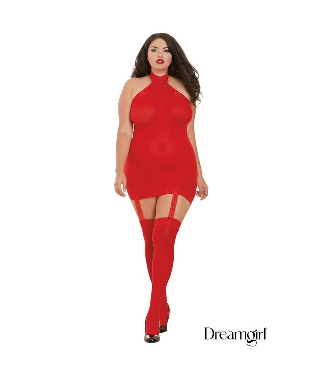 Dreamgirl Moscow Sheer Halter Garter Dress OSX