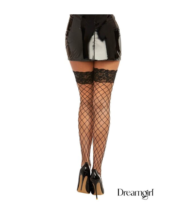 Dreamgirl Dreamgirl Tangier Fence Net Thigh High with Lace Top & Stay Up OS
