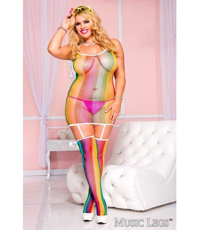 Music Legs Music Legs Rainbow Fishnet Dress & Stockings OSX