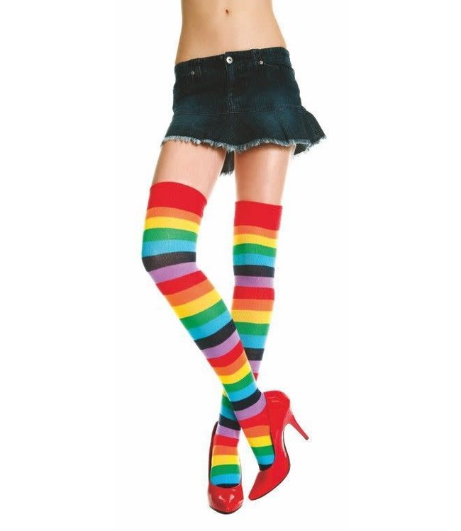 Music Legs Music Legs Acrylic Rainbow Striped Thigh Hi Socks OS