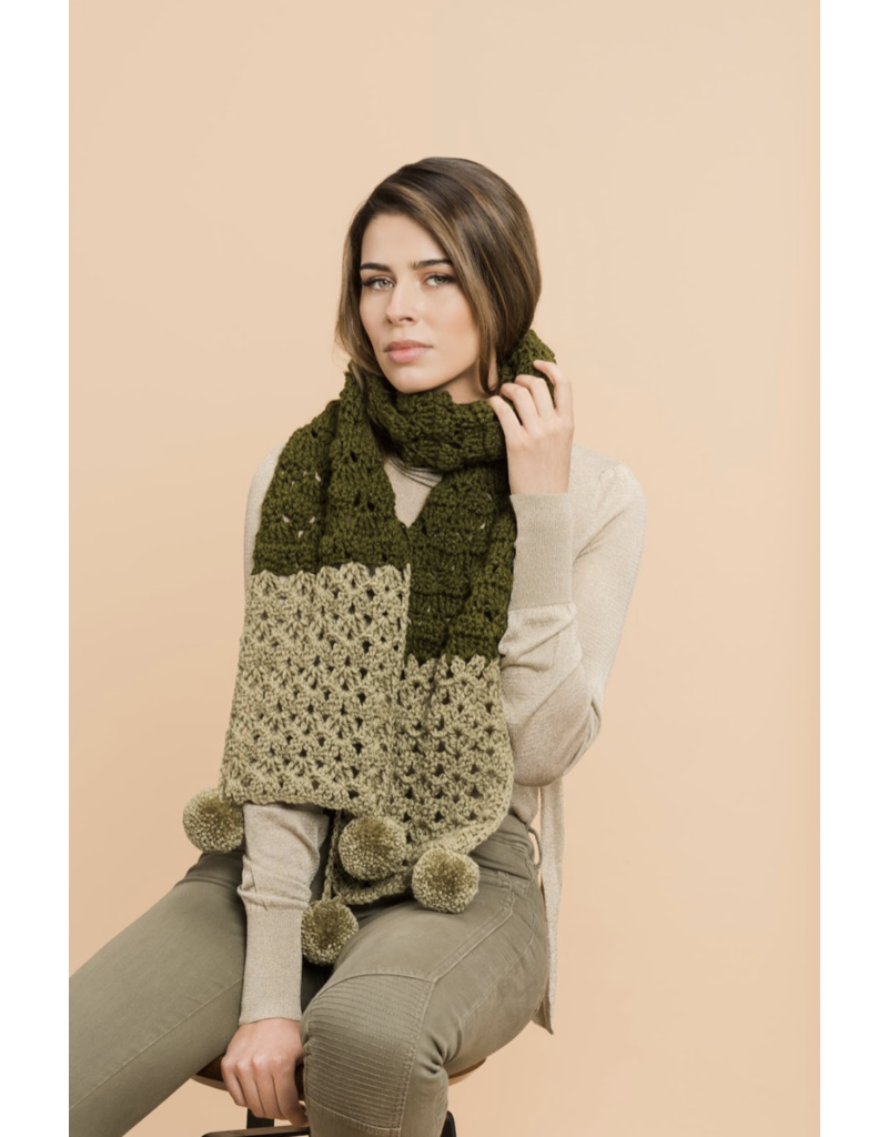 Two-Tone Pom Scarf, Mar by Master Knit