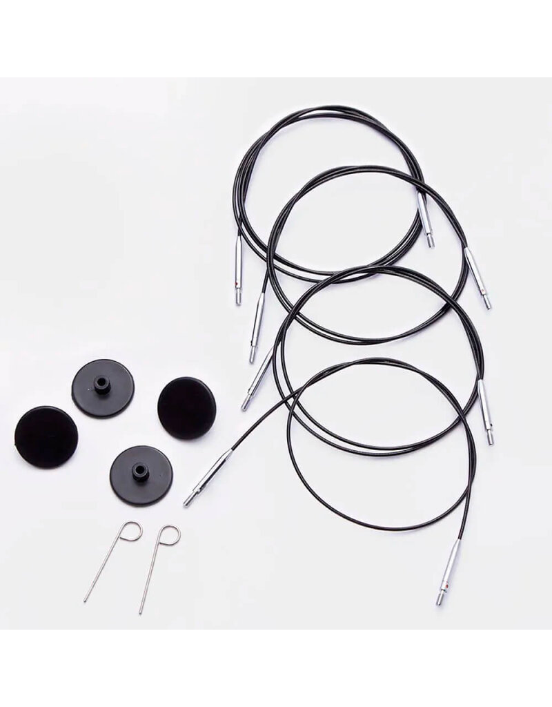 Knit Pro KNPR - Fixed Cables - Black Nylon-Coated Stainless Steel Silver Connectors