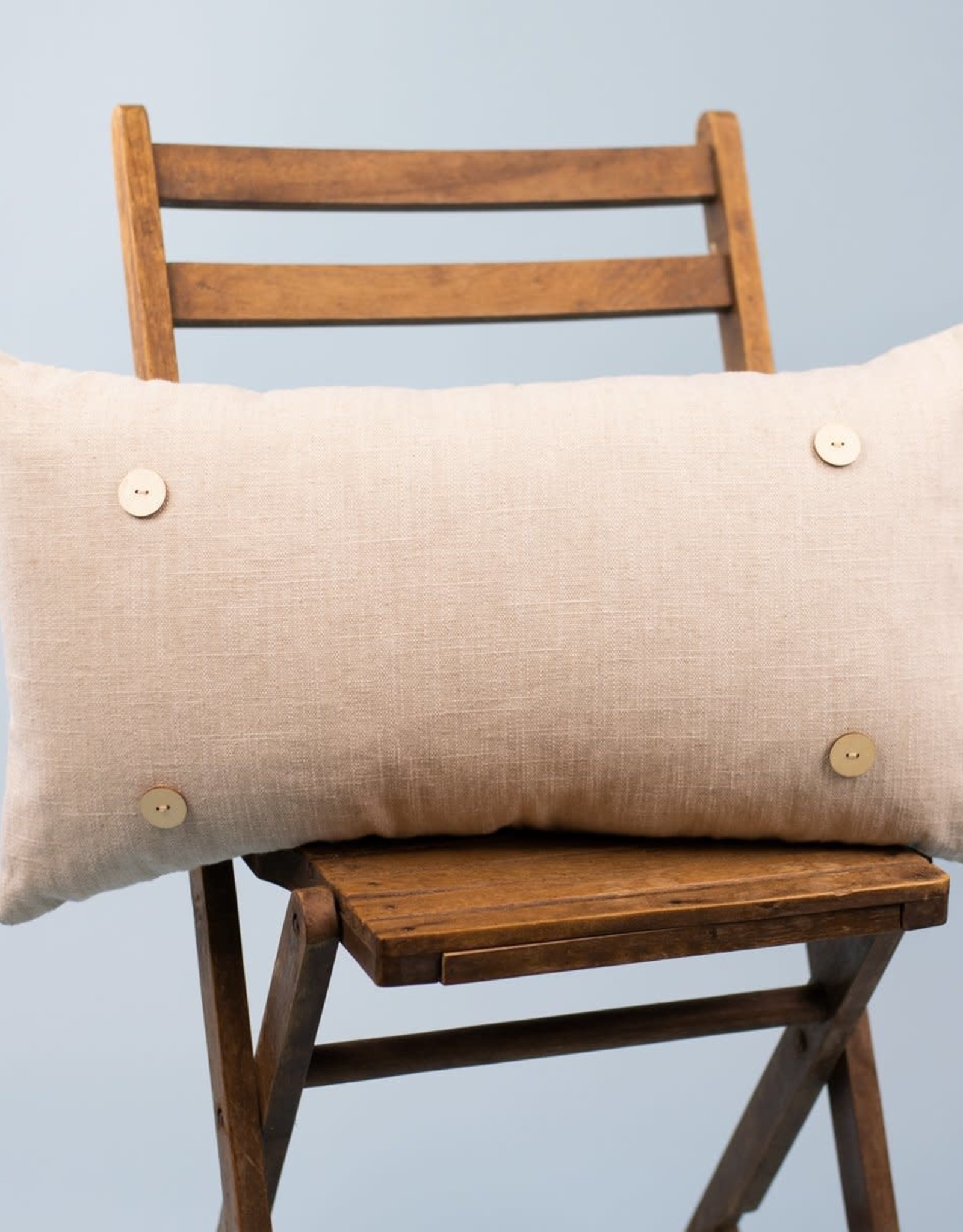 Luckybird Button Pillow - Khaki Linen