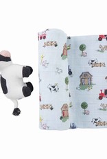 Mudpie Cow Swaddle & Rattle in Blue