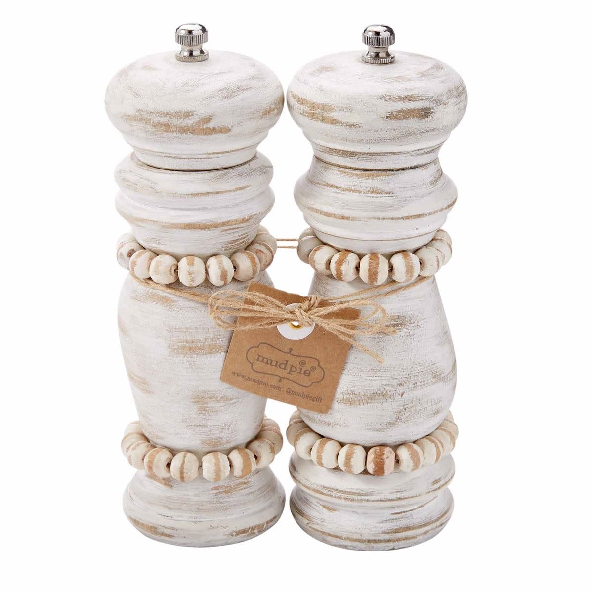 White Wooden Pepper Grinder Set with A Tray, Sea Salt and Pepper Grinders Set, 6” Salt Mills with Tray by Tessie & Jessie (White)