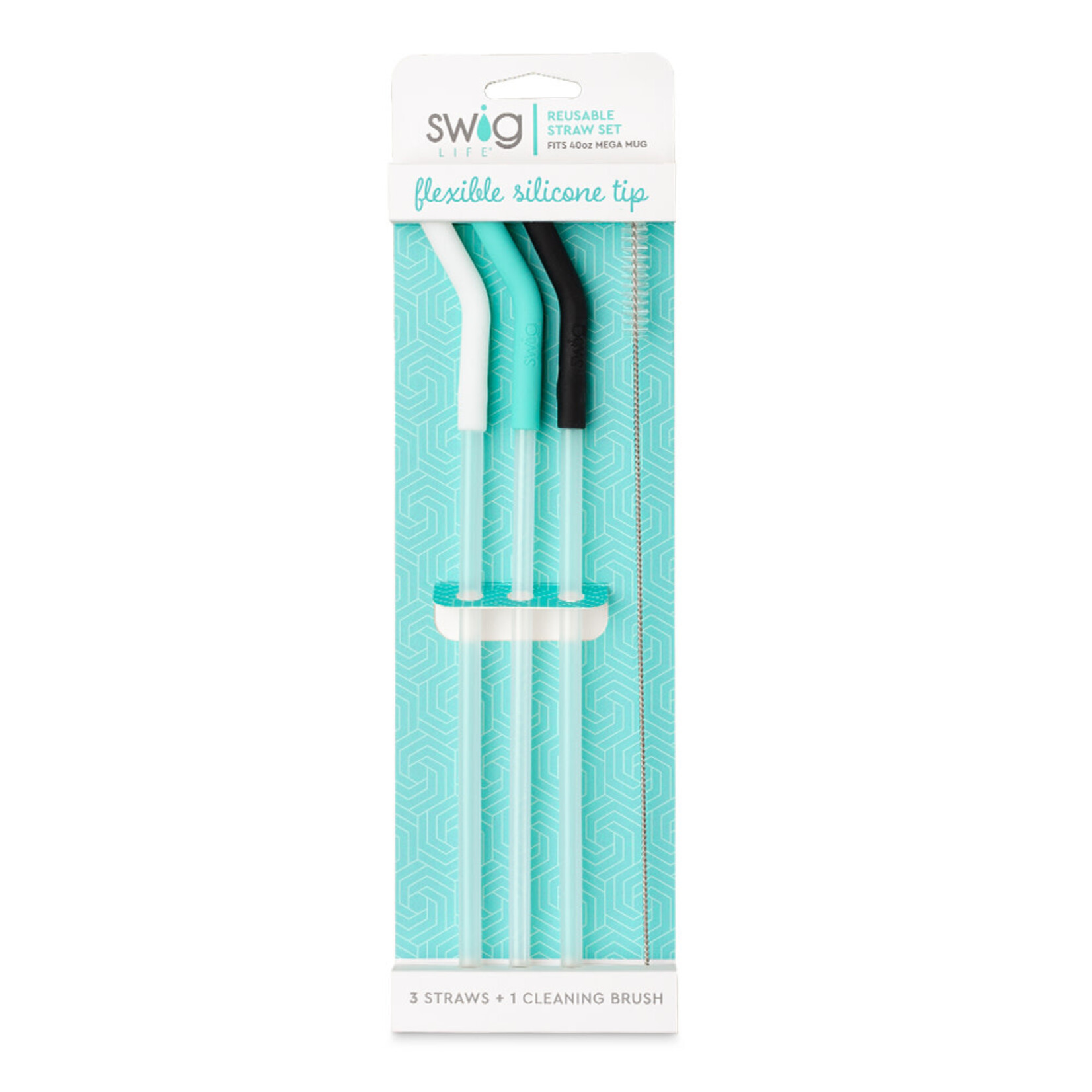 Swig White/Aqua/Black Reusable Straw Set