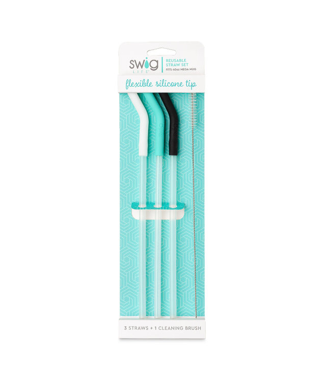Swig White/Aqua/Black Reusable Straw Set