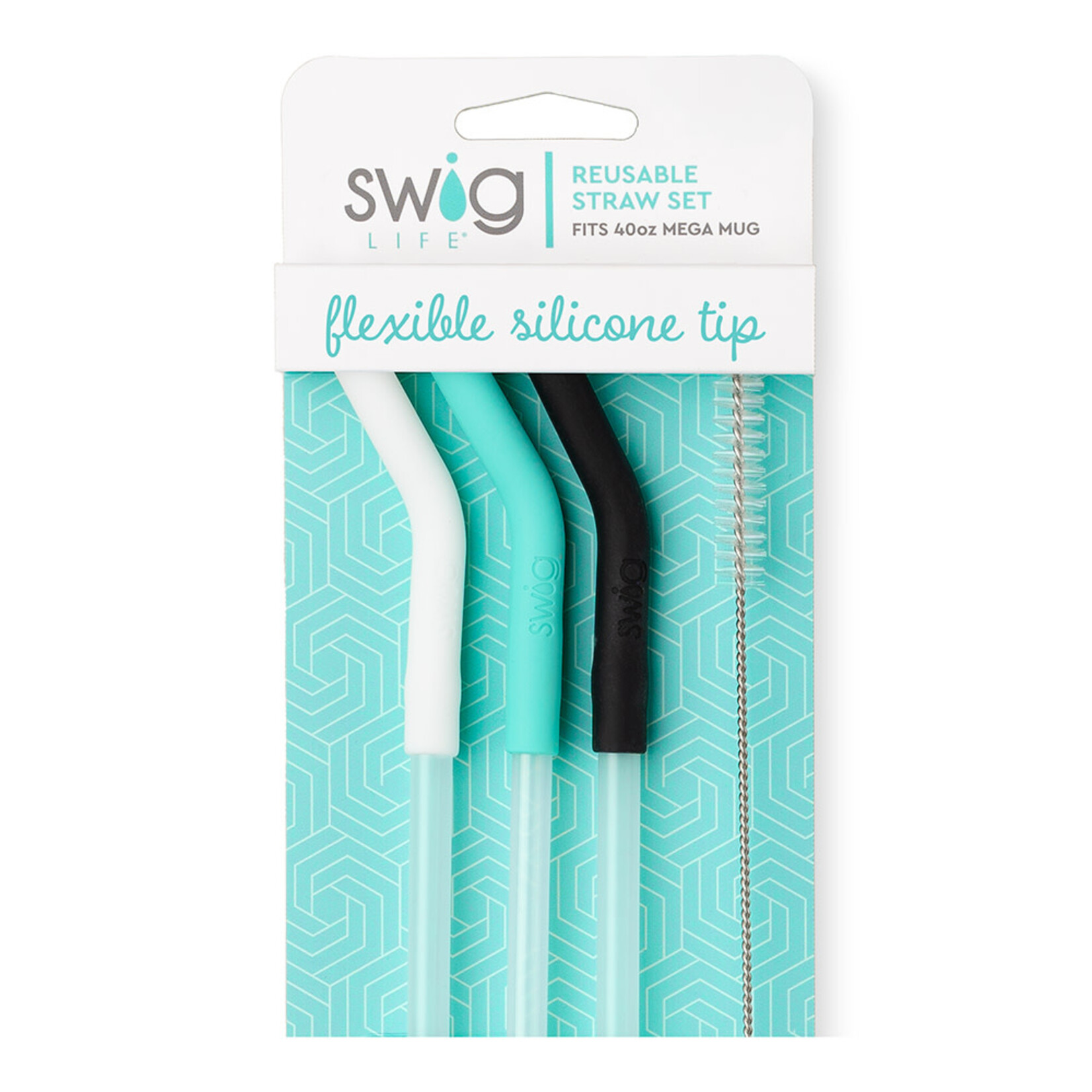 Swig White/Aqua/Black Reusable Straw Set