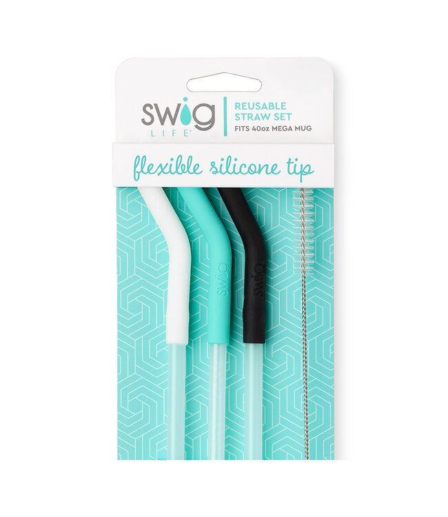 Swig White/Aqua/Black Reusable Straw Set