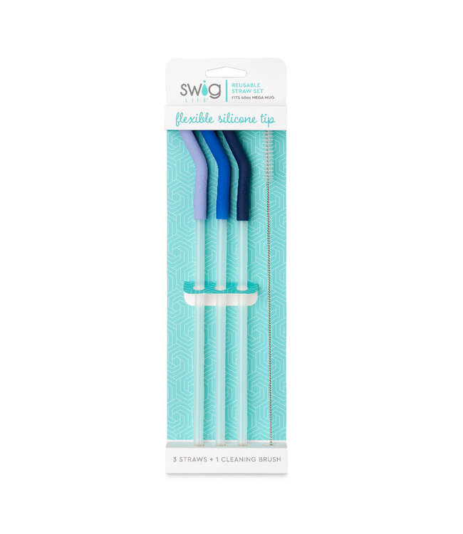 Swig Hydrangea/Blue/Navy Reusable Straw Set