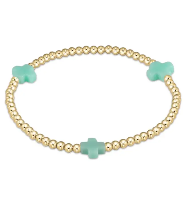 Enewton Turquoise Signature Cross Gold Pattern 3mm Bead Bracelet