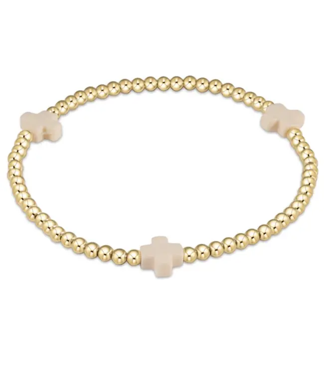 Enewton Off White Signature Cross Gold Pattern 3mm Bead Bracelet