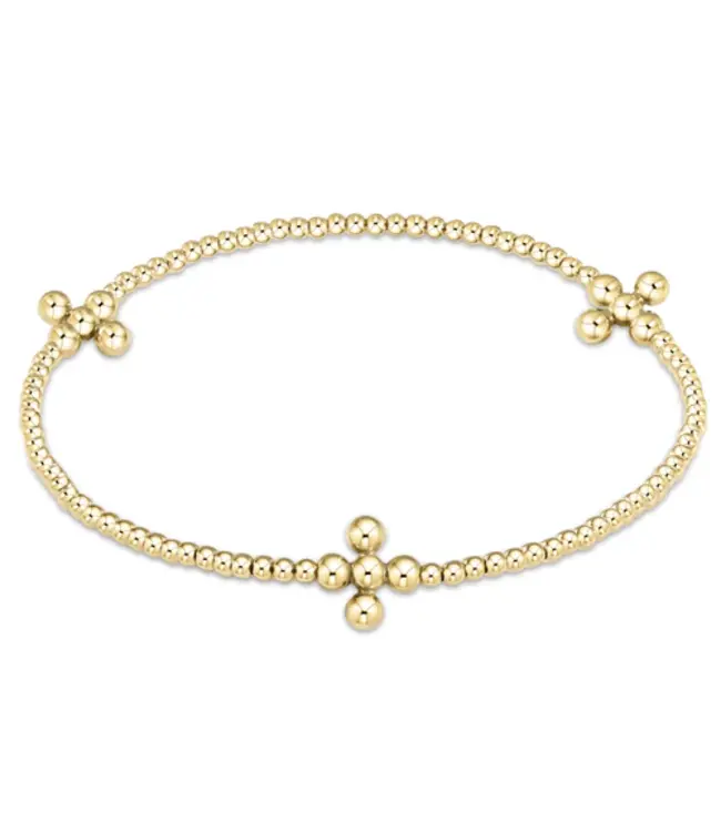Enewton Signature Cross Gold Pattern 2mm Bead Bracelet + Classic Beaded Signature Cross Gold 3mm Bead Gold