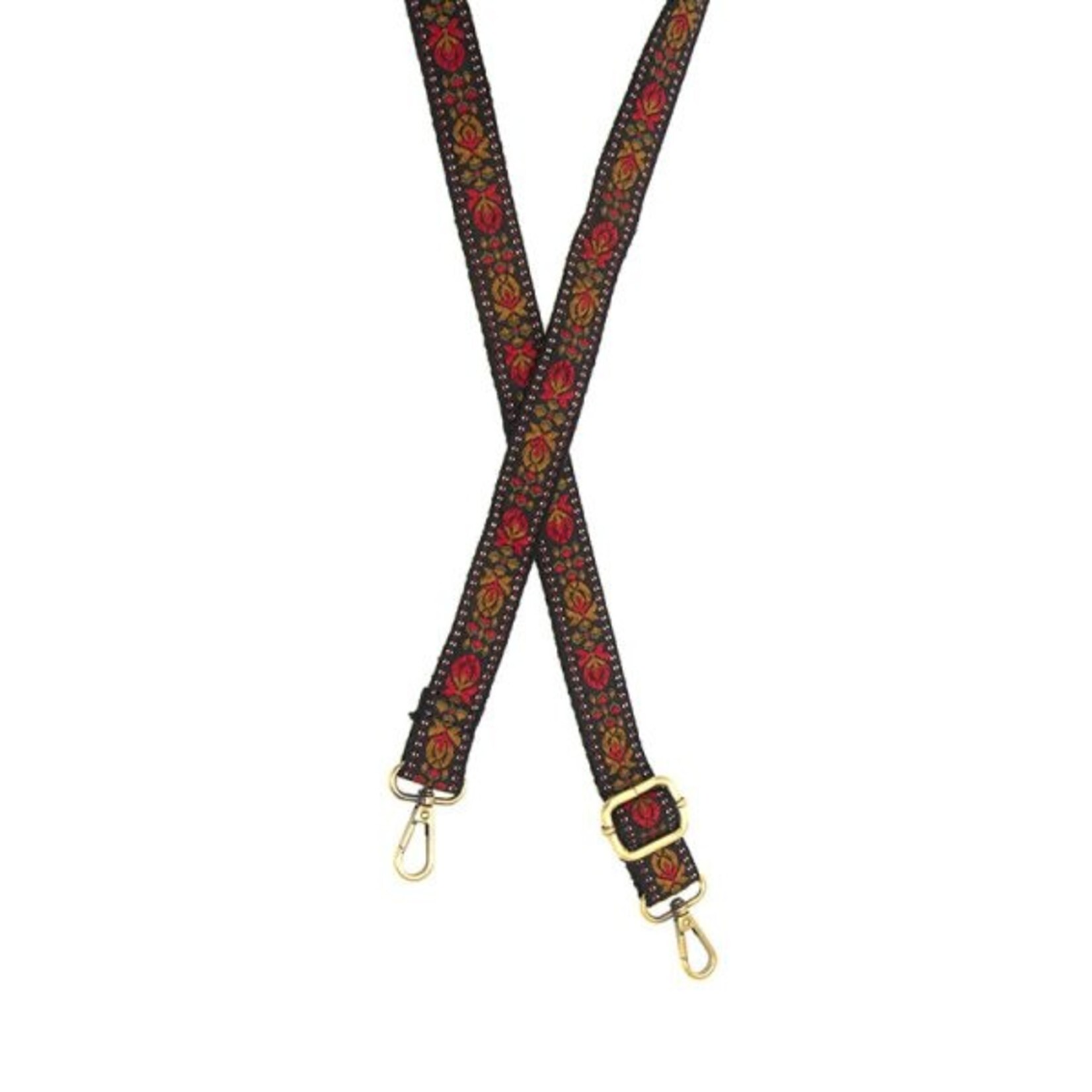 Joy Susan Red Geo Tulip Embroidered Guitar Strap