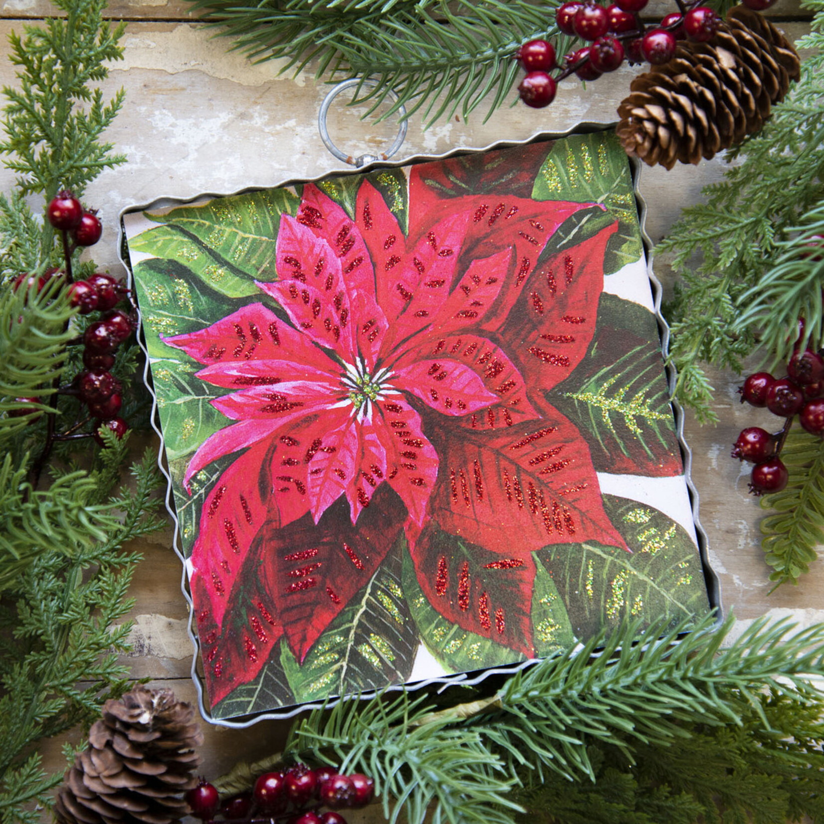 Round Top Mini Brilliant Poinsettia Print