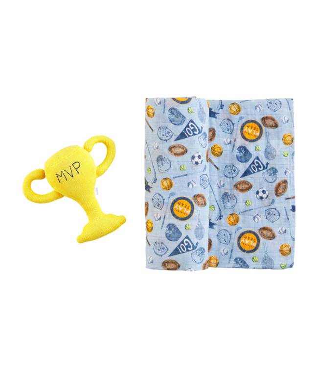 Sports Swaddle & Rattle Set