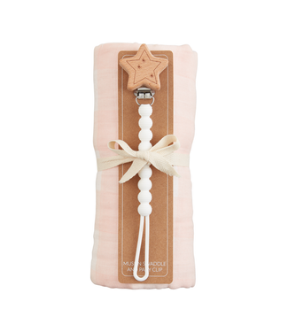 Pink Gingham Swaddle & Paci Clip Set