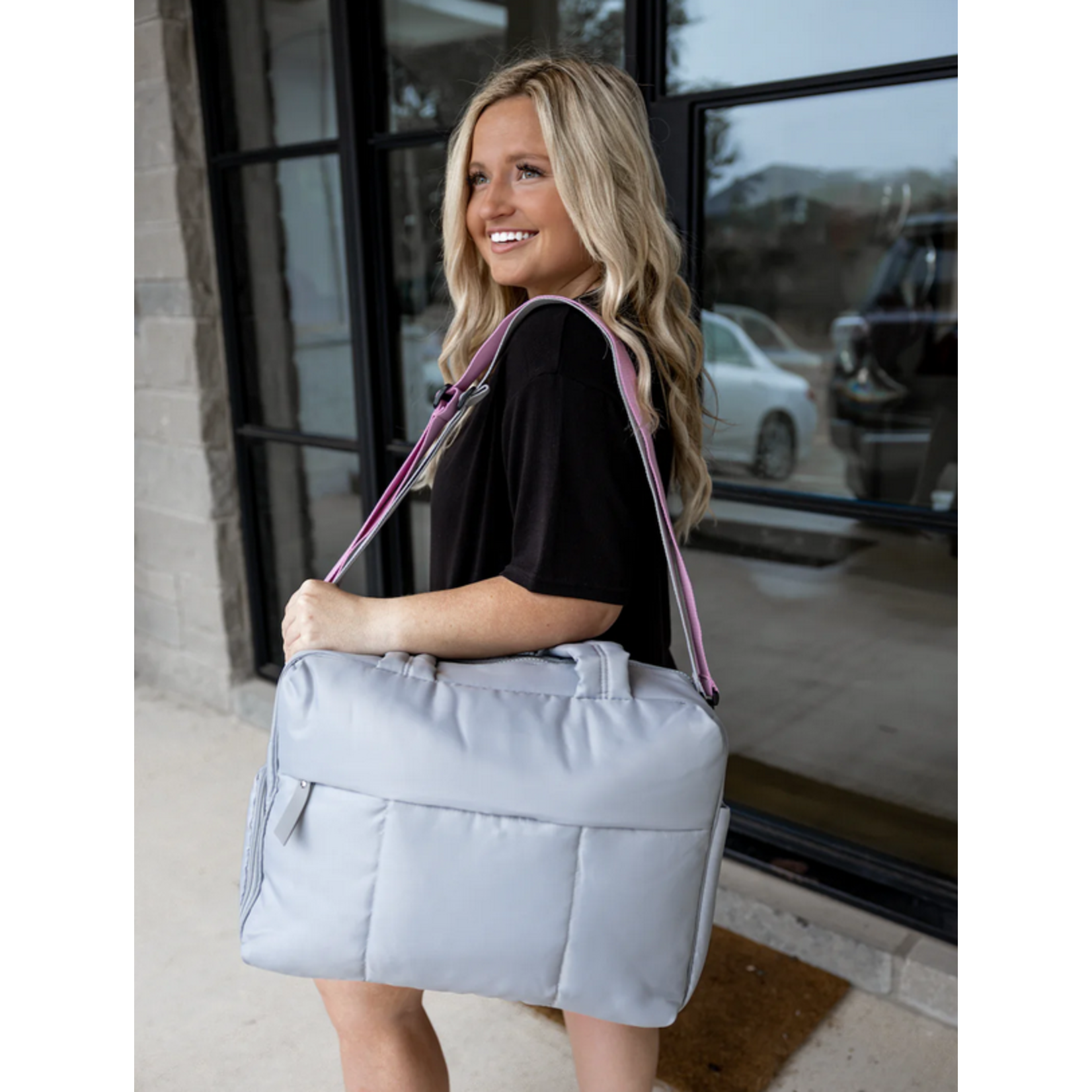 Jadelynn Brooke Puffer Quilted Duffle Bag Grey