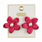 Pink Raffia Flower Earrings