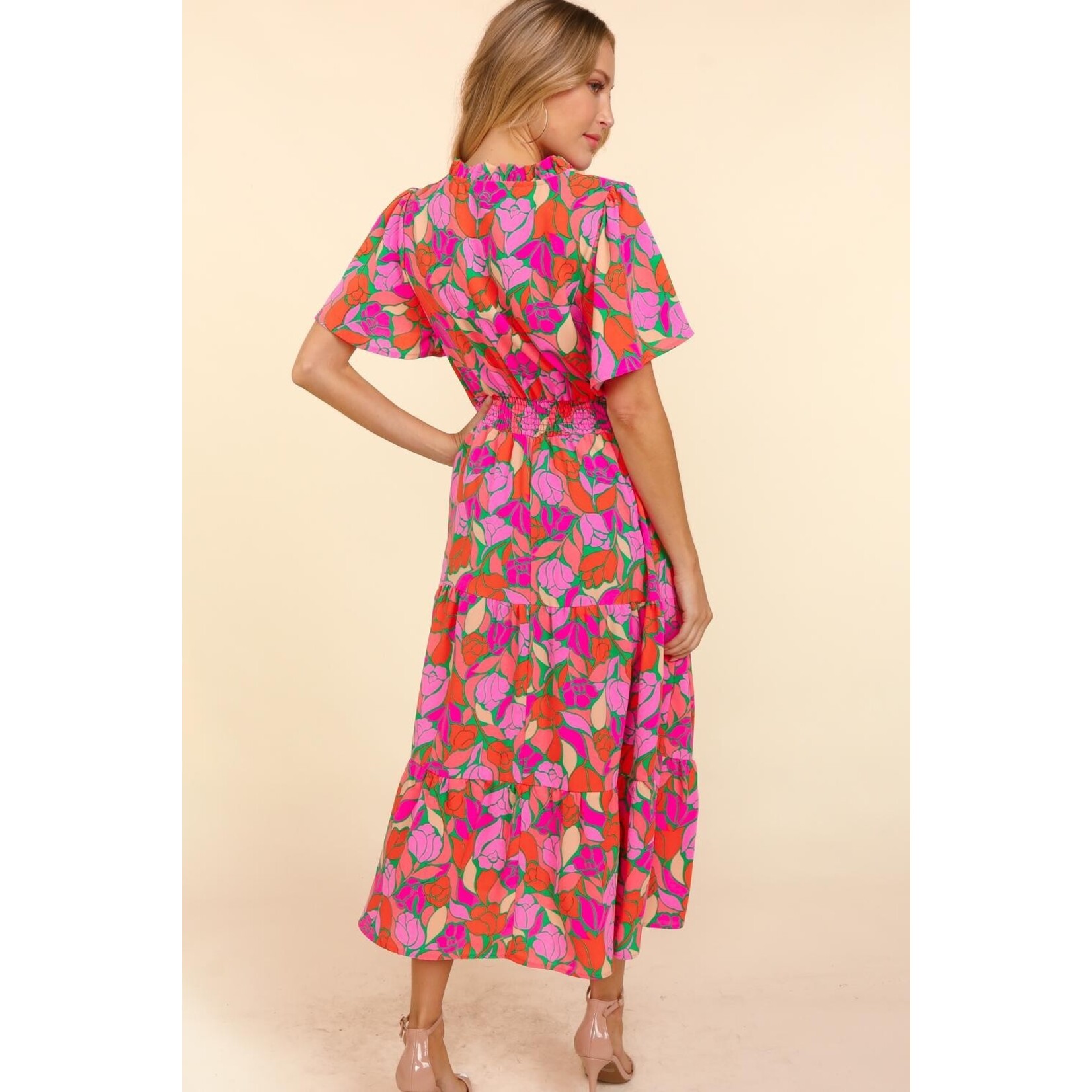 Haptics Remi Pink Floral Midi Dress