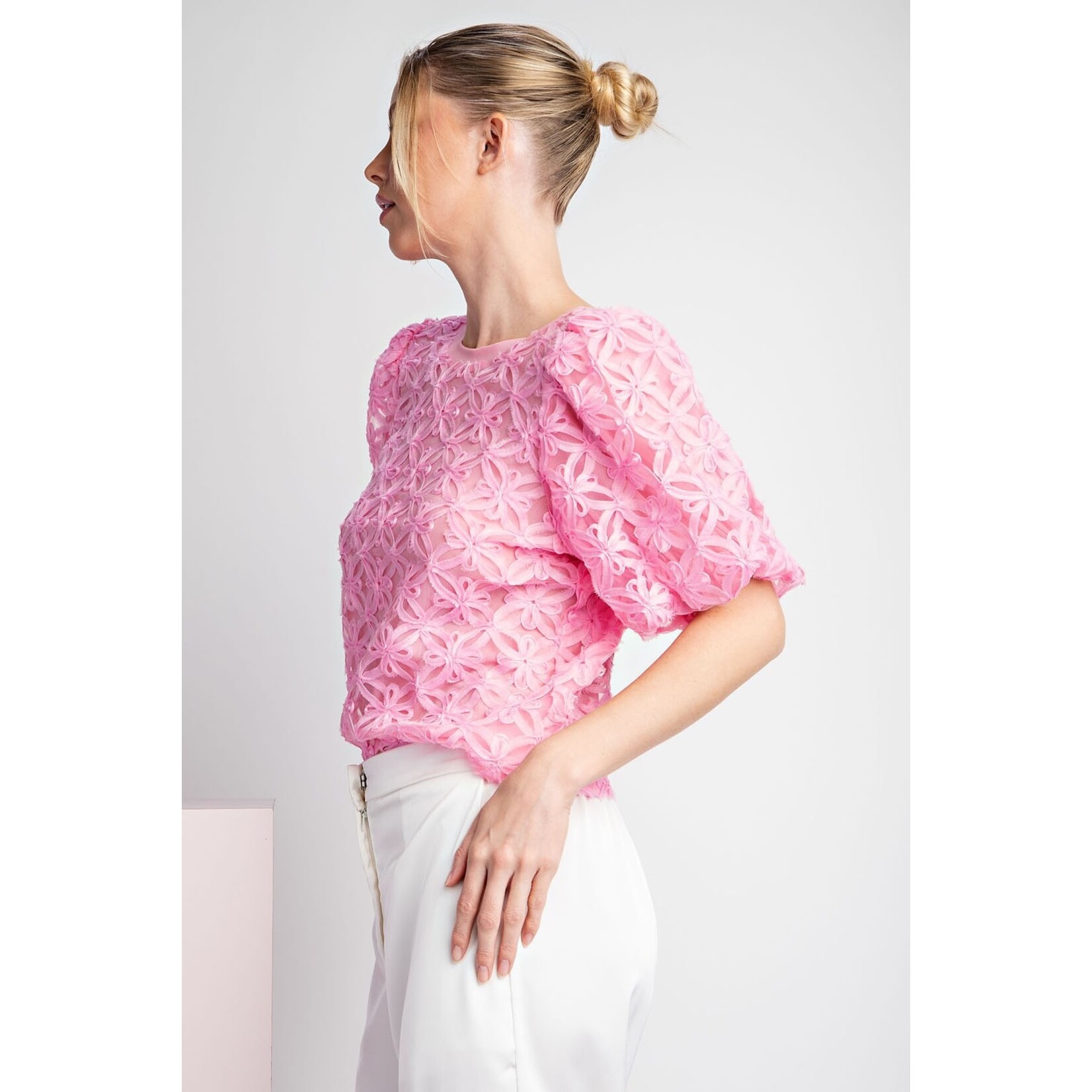 ee:some Emory Rose Pink Floral Lace Blouse