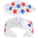 Sophia Collection Patriotic Stars White Knotted Headband