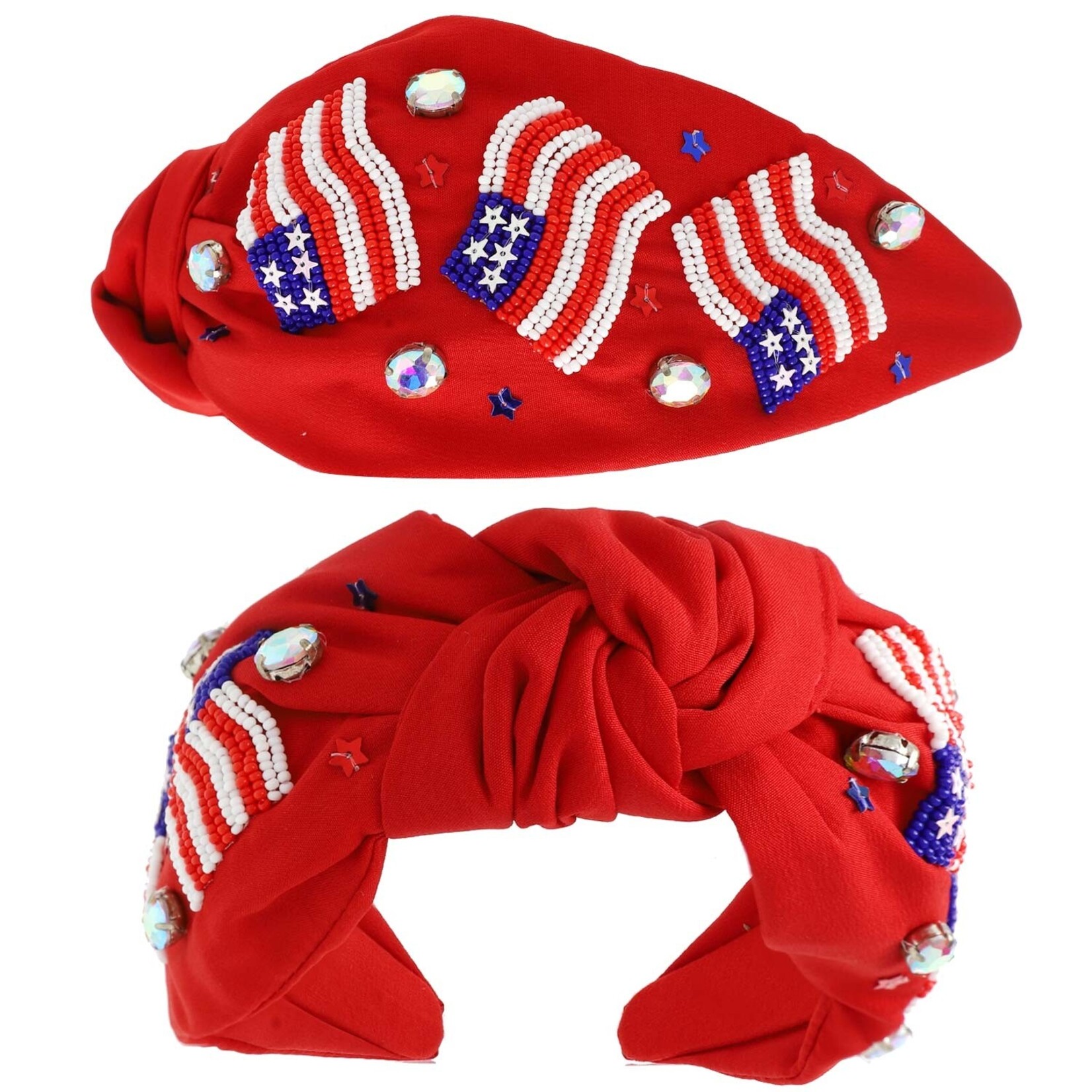 Sophia Collection Patriotic Flags Red Knotted Headband