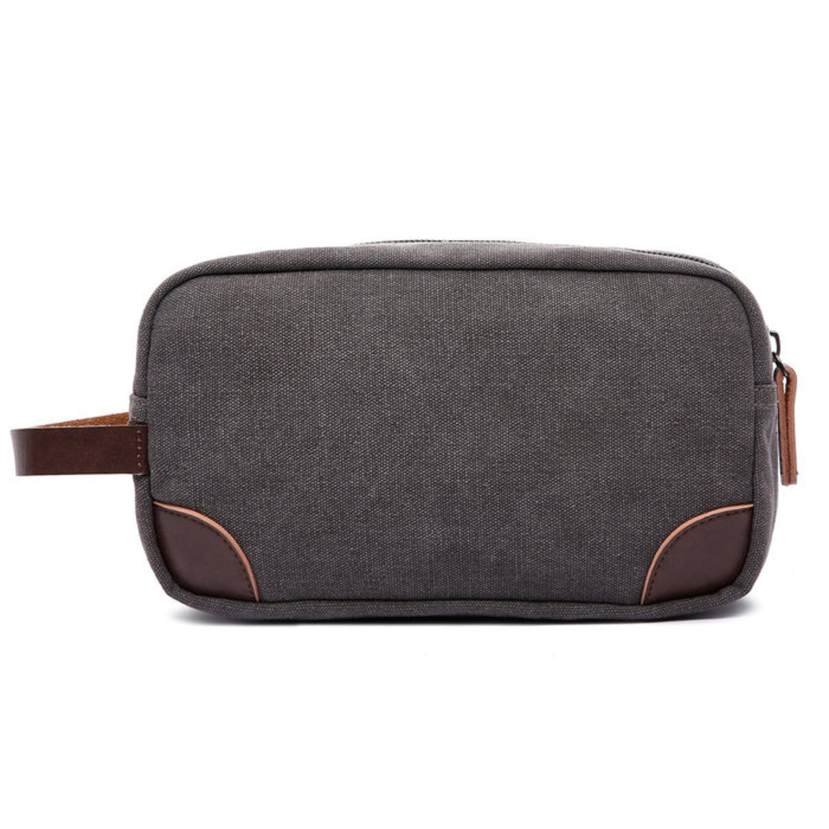 Grey Canvas and Leather Dopp Kit