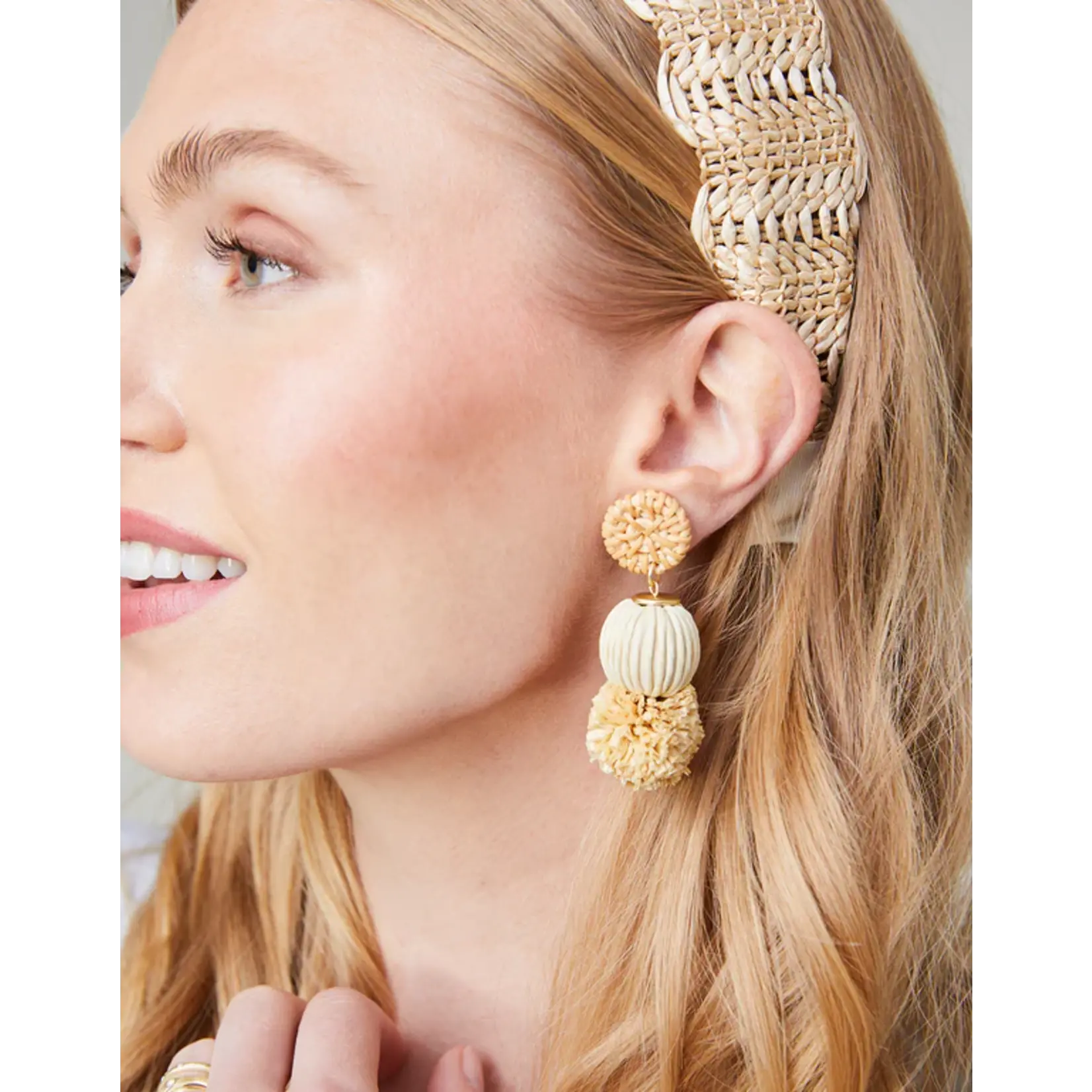 Spartina Straw Pom Earrings Natural