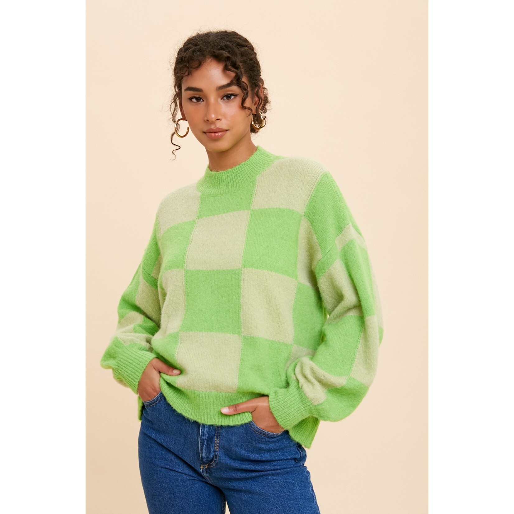 Loom Laura Lime Checkered Sweater