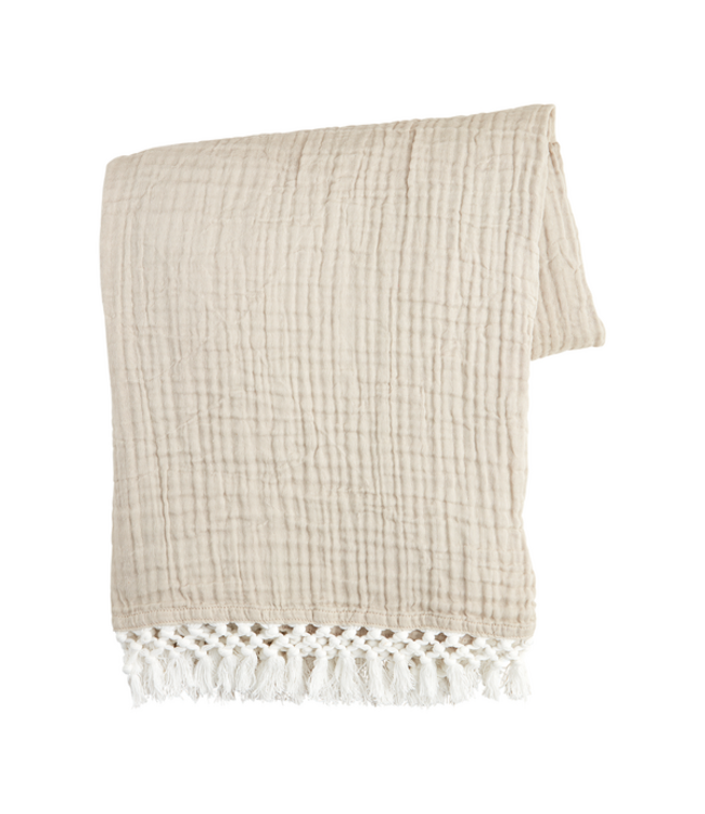 Taupe Macrame Muslin Throw