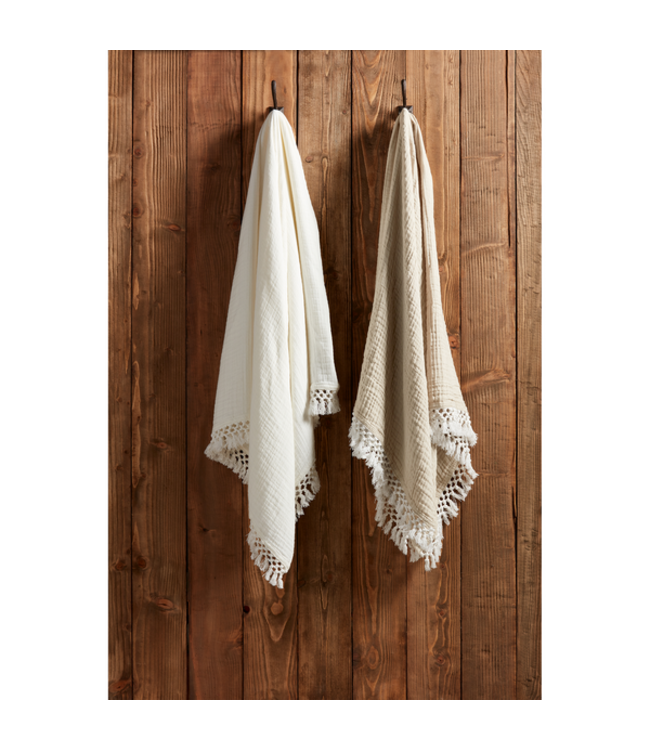 Taupe Macrame Muslin Throw