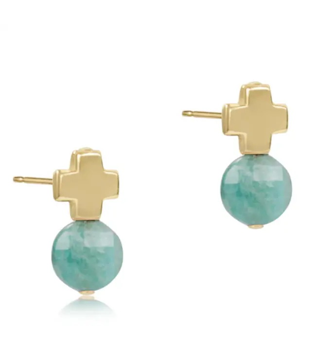 Enewton Signature Cross Gold Stud Amazonite