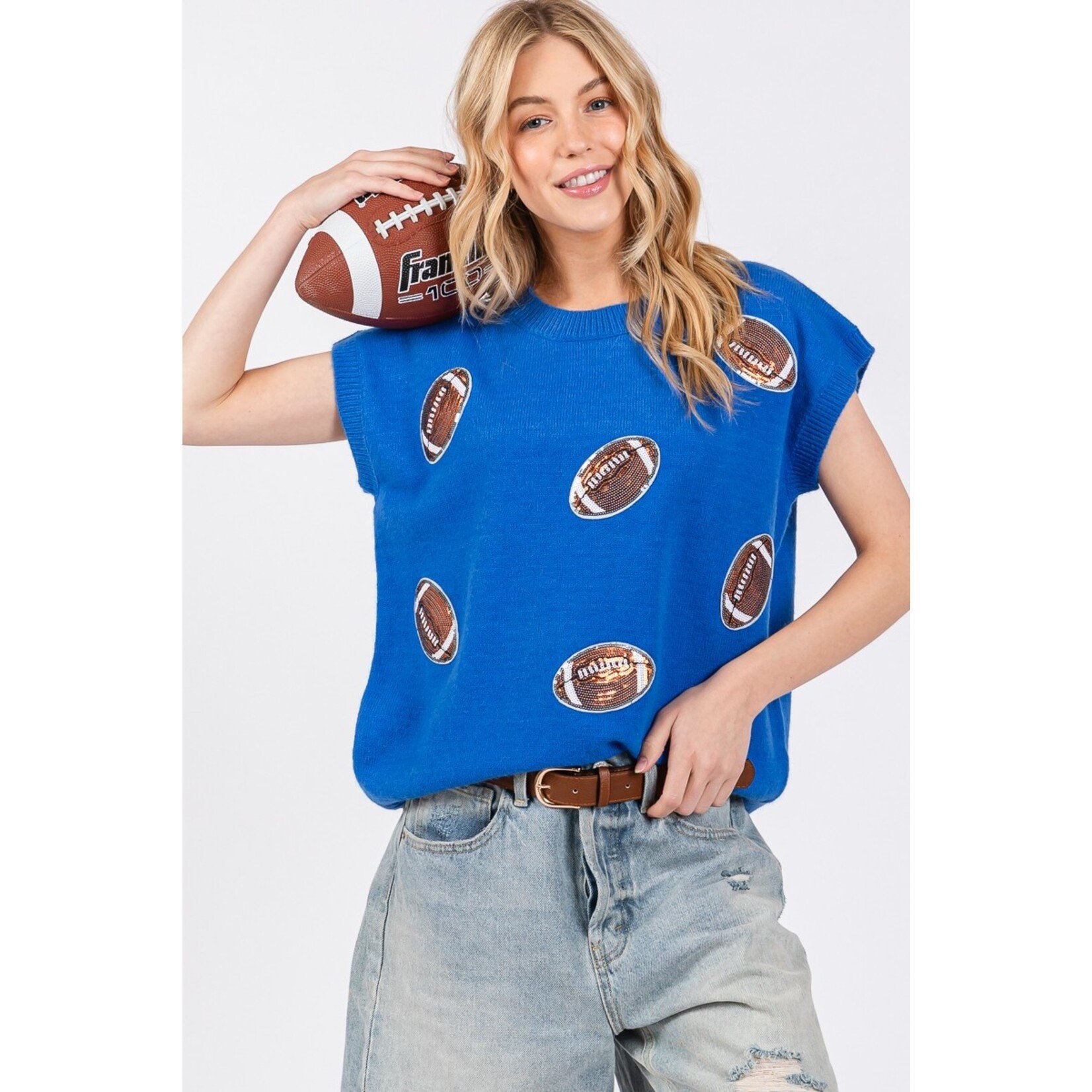 Sewn And Seen Game Day Football Patch Sweater Top