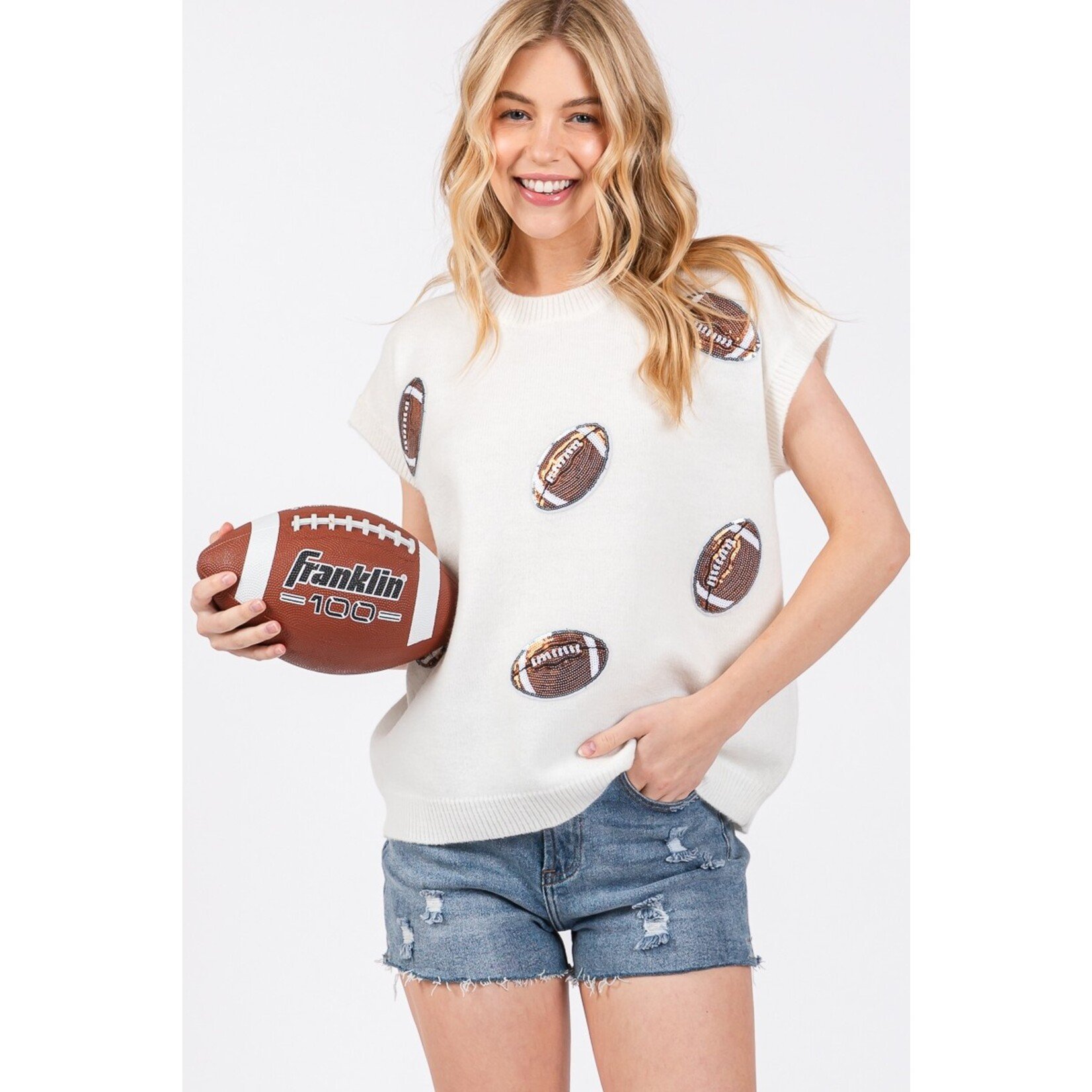 Sewn And Seen Game Day Football Patch Sweater Top