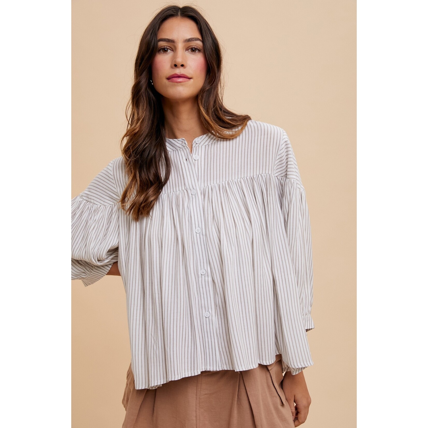 Anniewear Chelsey Oatmeal Striped Blouse