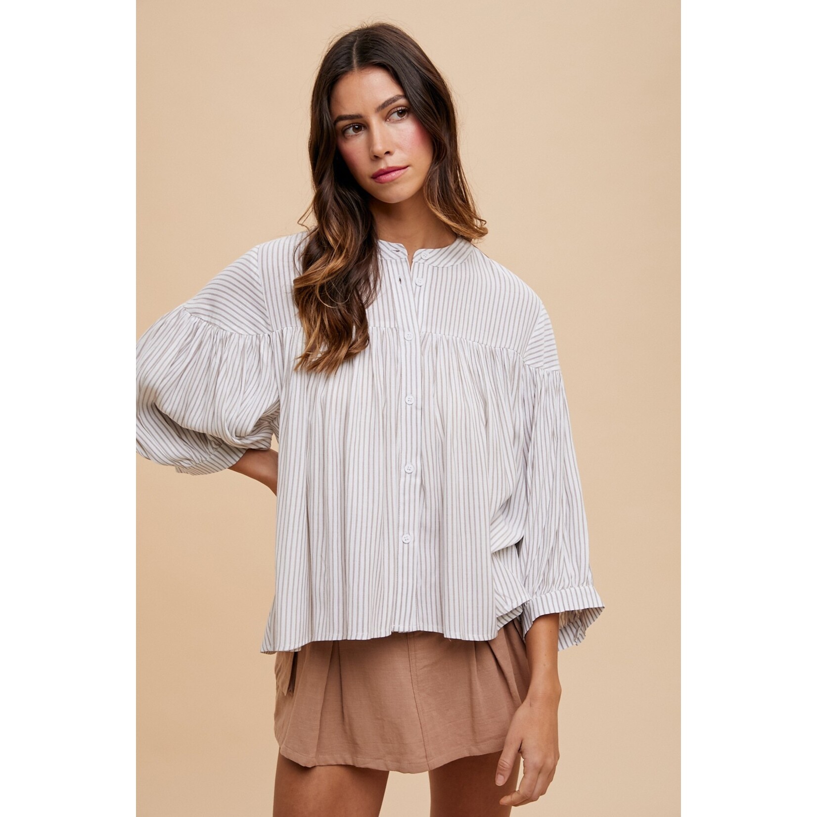 Anniewear Chelsey Oatmeal Striped Blouse