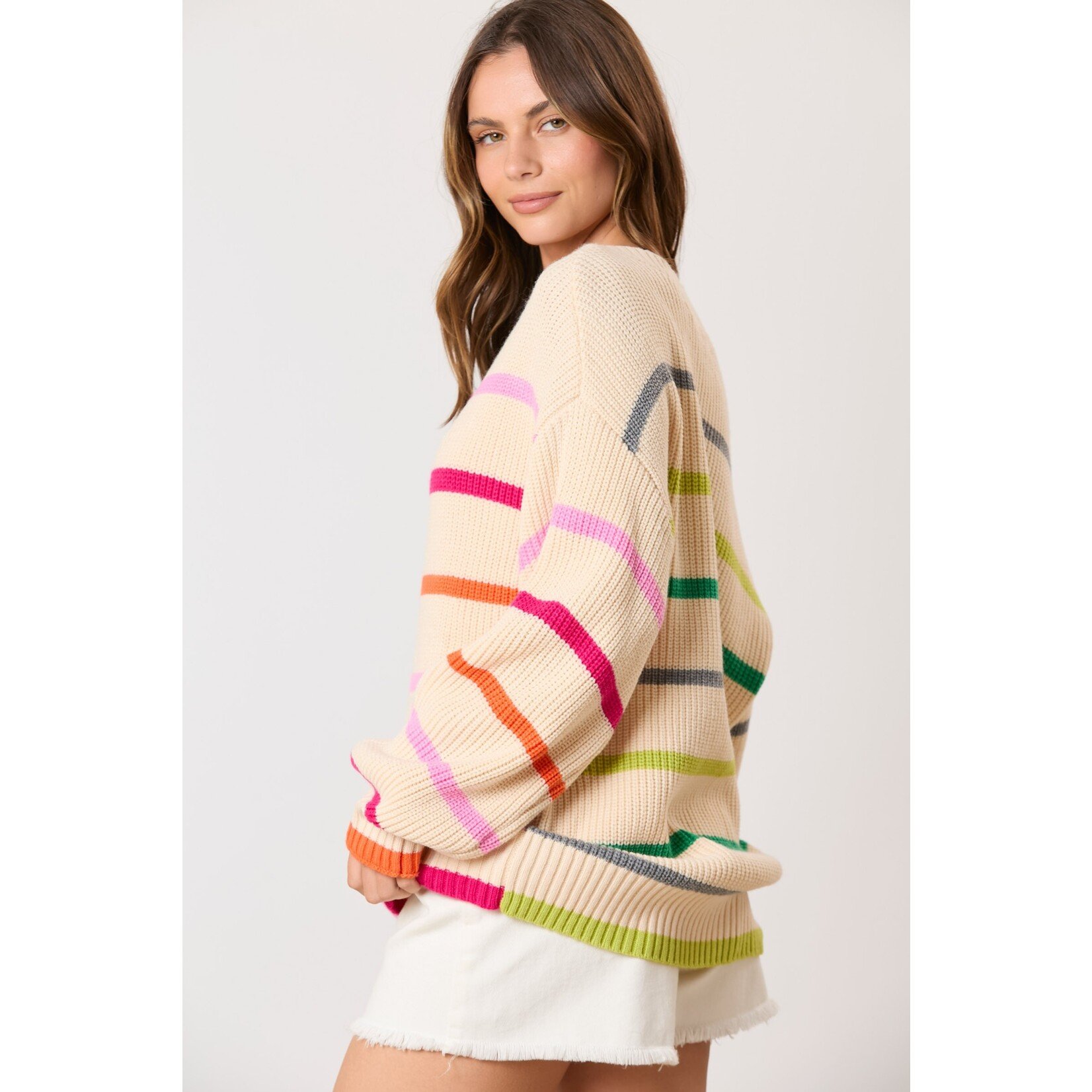 Peach Love California Brooke Rainbow Striped Sweater