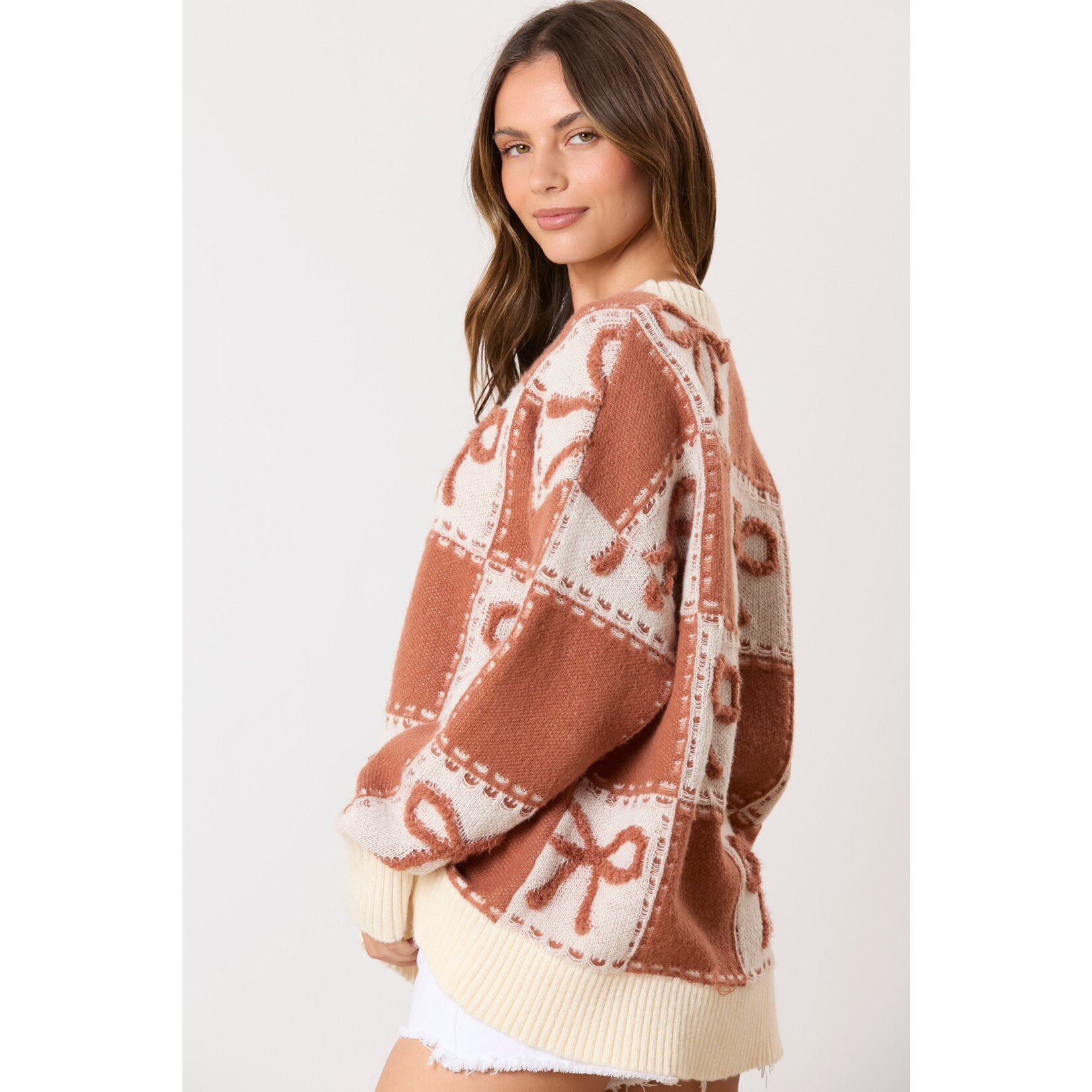 Peach Love California Jamie Brown Bow Sweater