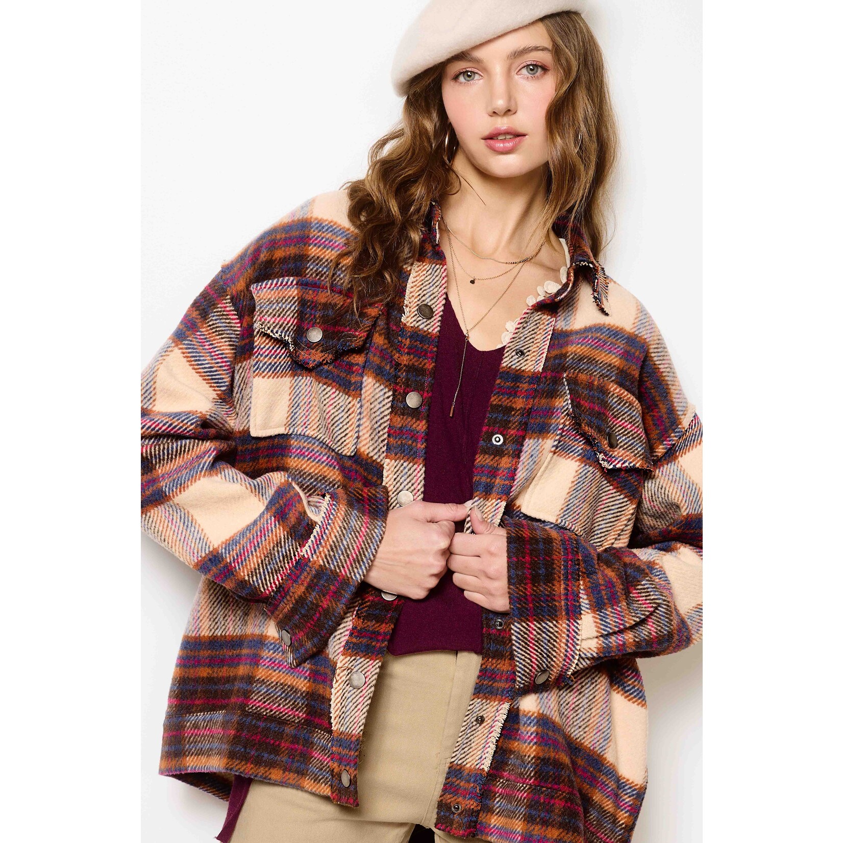 La Miel Sydney Cocoa Plaid Shacket