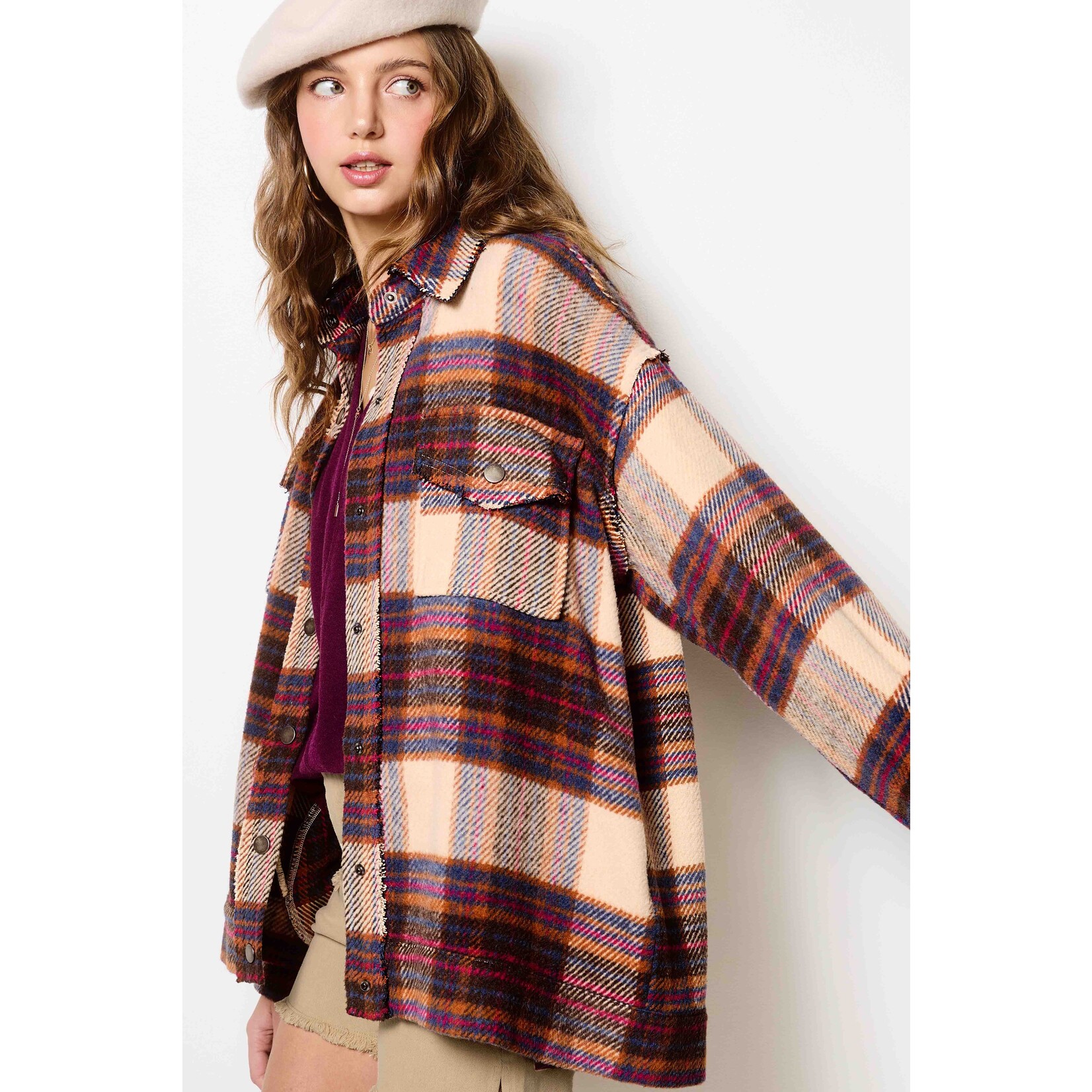 La Miel Sydney Cocoa Plaid Shacket