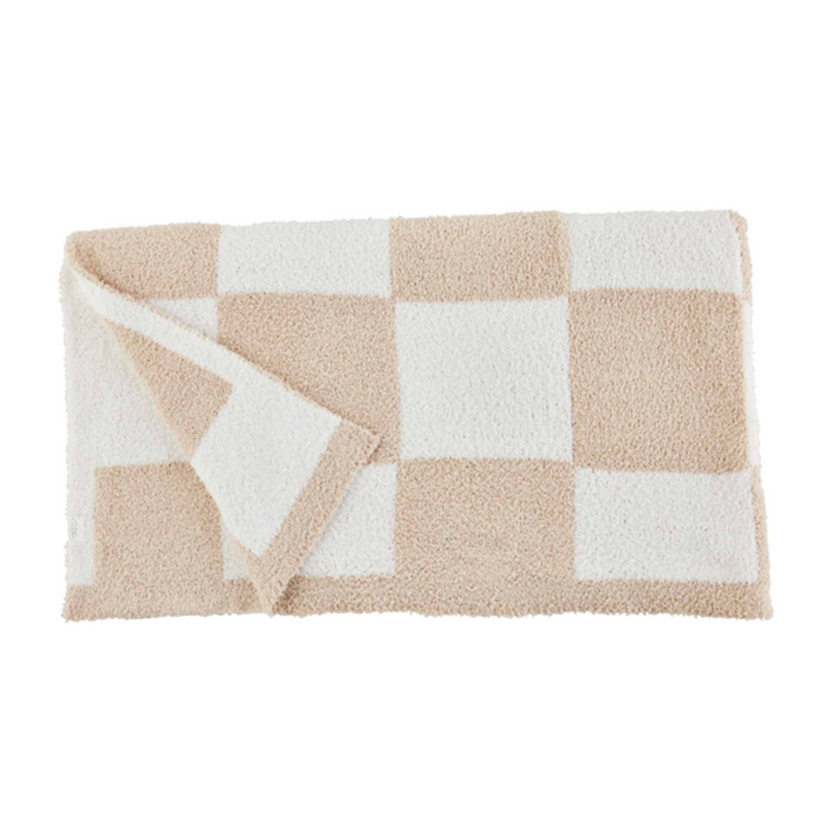 Tan Chenille Checkered Blanket