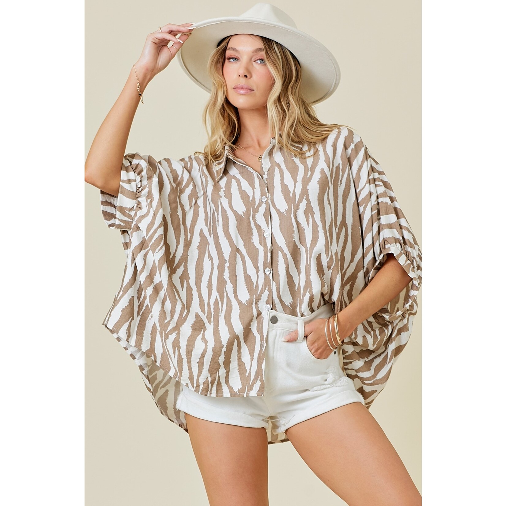 Day+Moon Bethany Mocha Zebra Blouse