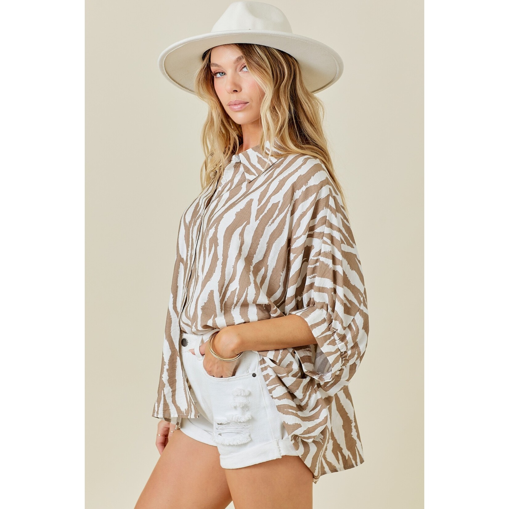 Day+Moon Bethany Mocha Zebra Blouse