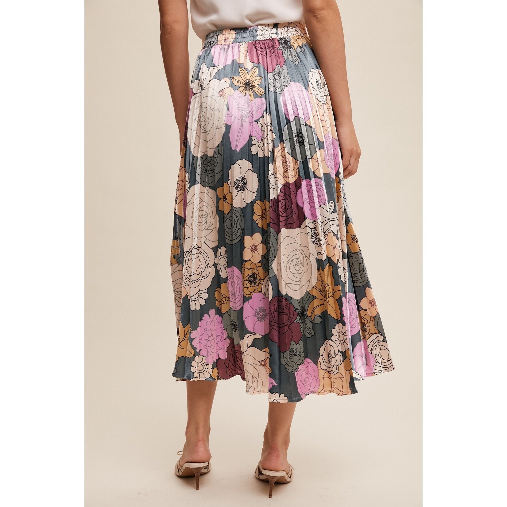 Listicle Madison Teal Floral Pleated Maxi Skirt