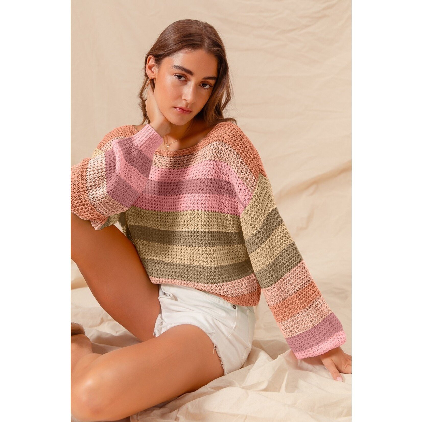 SO Me Nova Peach Striped Sweater