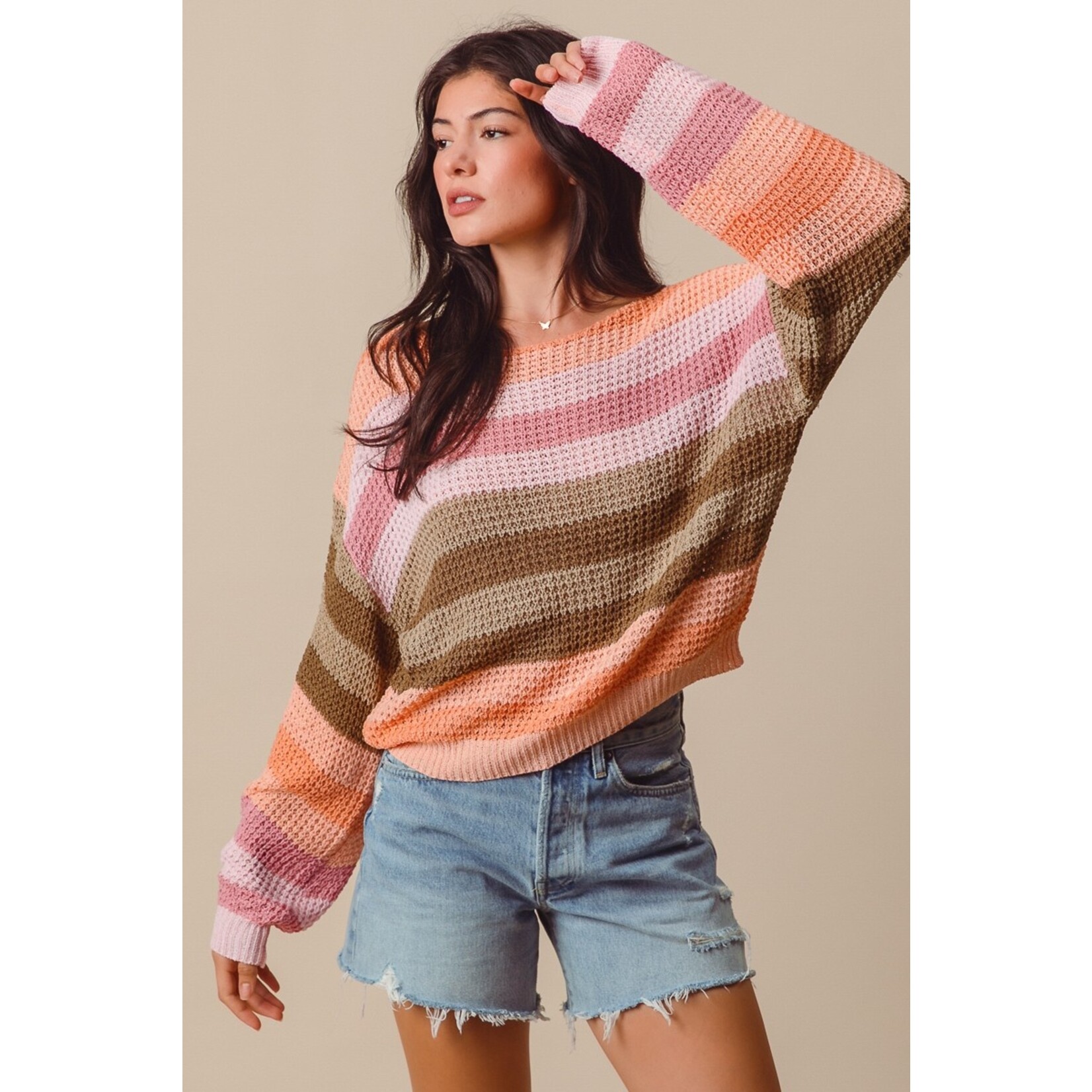 SO Me Nova Peach Striped Sweater