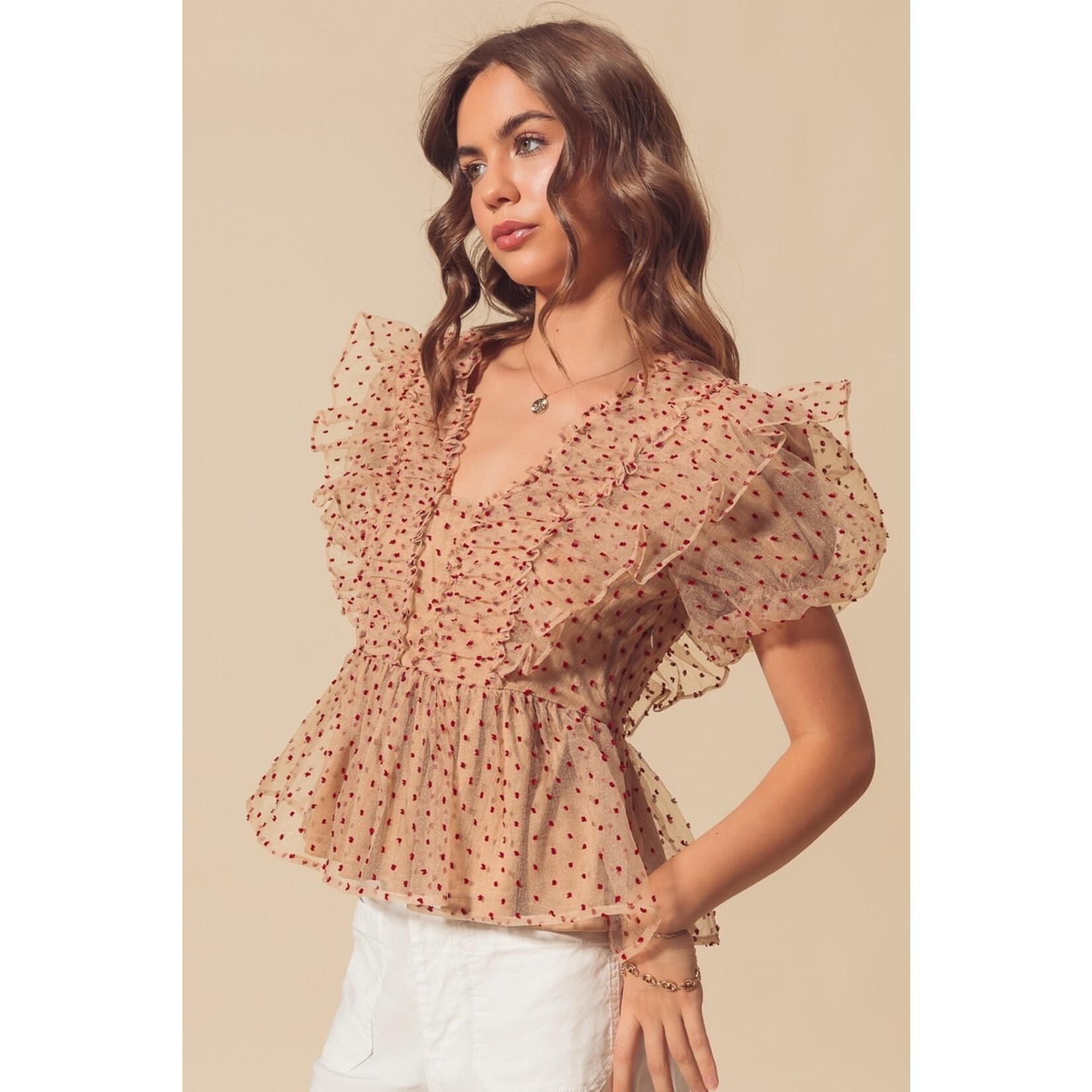 SO Me Sophia Latte Organza Babydoll Blouse